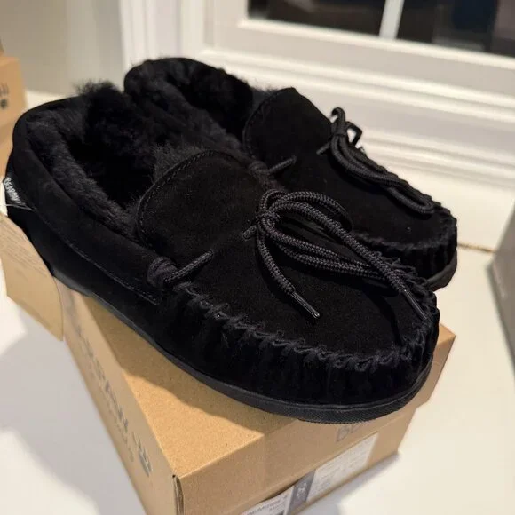 BEARPAW Mindy Genuine Sheepskin Fur Lined Moccasin Black Women's Size 8 NEW [jb] - Picture 9 of 11